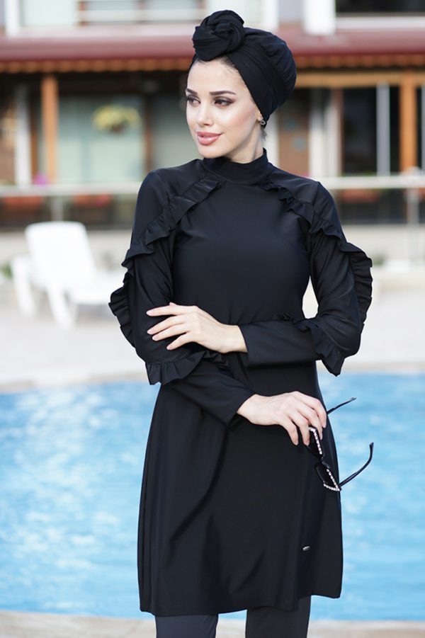 Haodasi Islamische Muslimischer Badeanzug für Damen Fashion Plus Size Bademode Konservativ 3-Teiliges Burkini-Set
