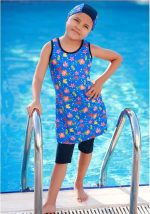Blue Modest Kid Swimwear