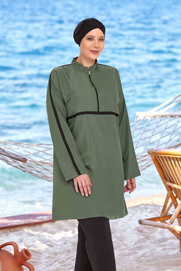 Black Line Green Burkini Set