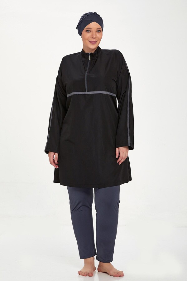 Lavender Lines Black Burkini Set