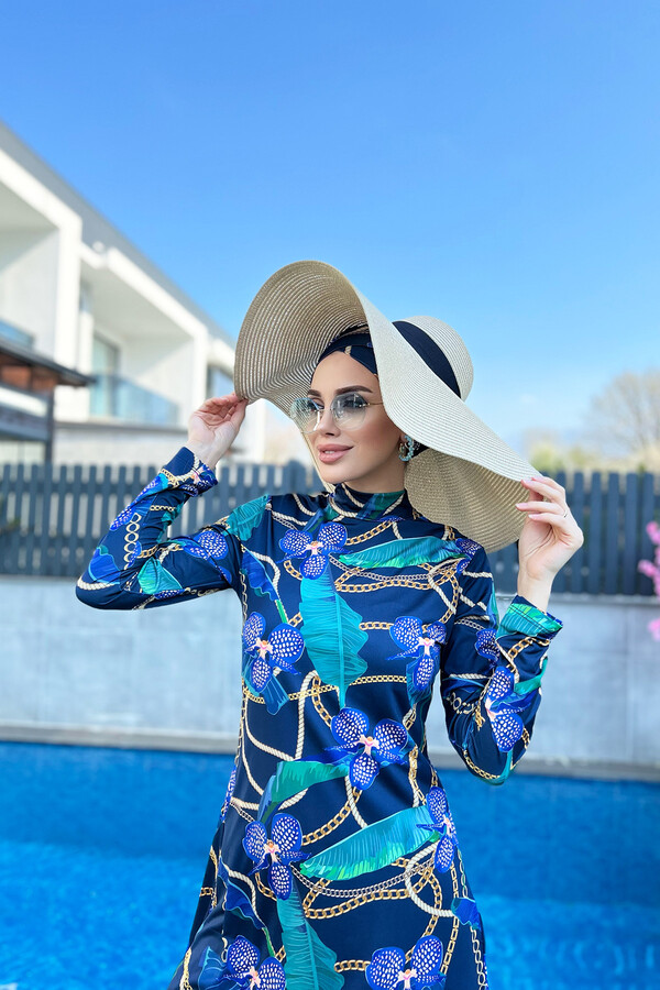 remsa-mayo-lirali-tam-kapali-tesettur-mayo-zincir-orkide-r058-zisan-tam-kapali-tesettur-mayo-remsa-mayo-12814-42-B.jpg Orchid Chain Print Modest Swim Tunic - Image 1